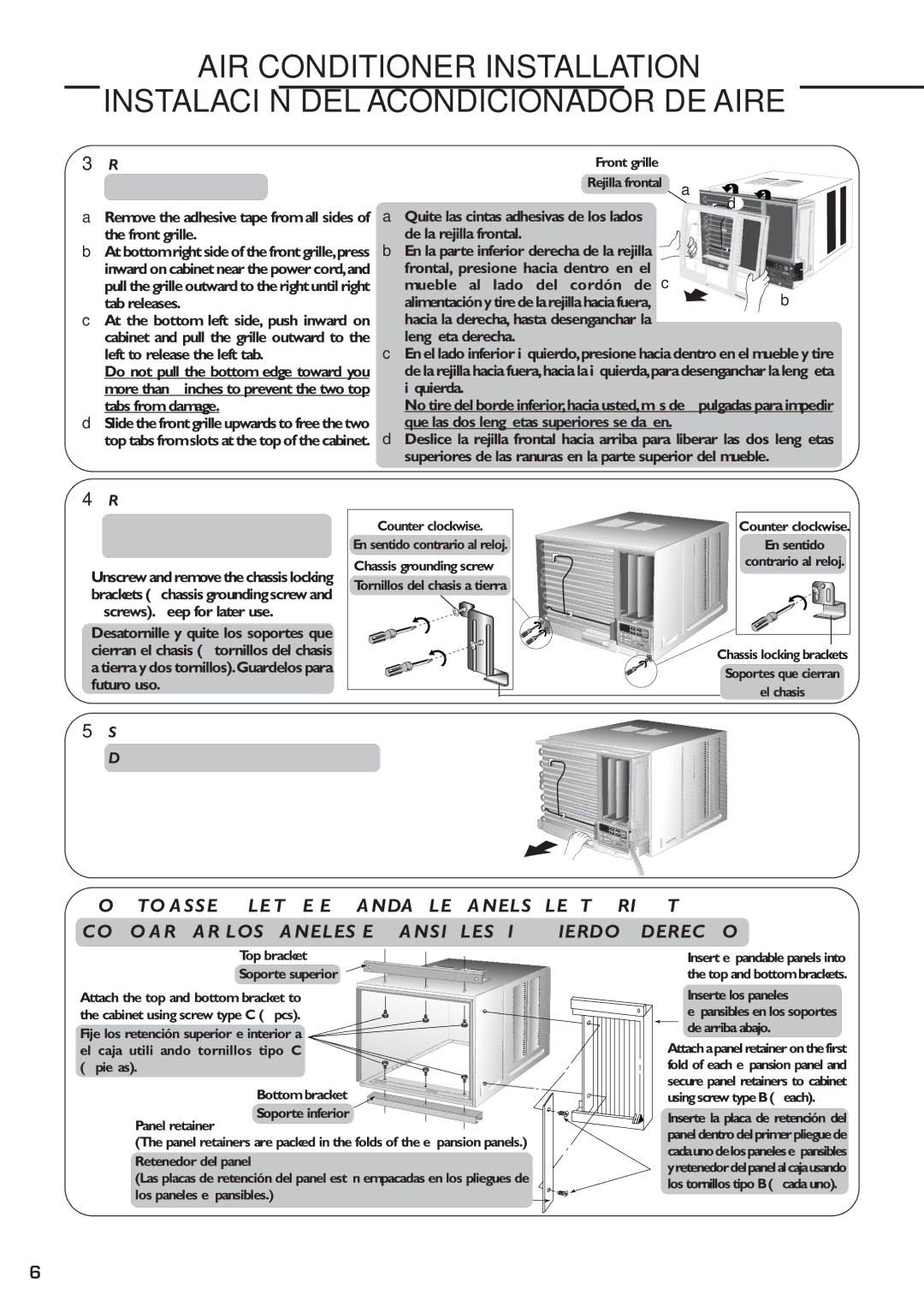 Panasonic CW-XC83YU specifications 3Remove the front grille, Quite la rejilla frontal 