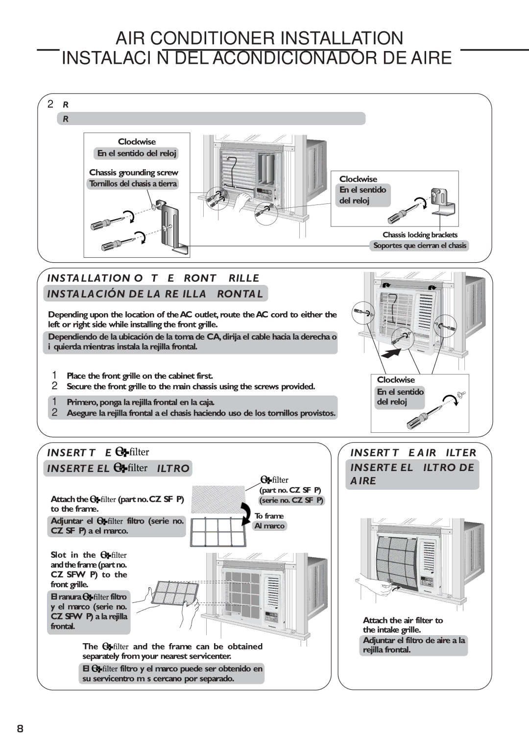 Panasonic CW-XC83YU Insert Inserte EL Filtro, Insert the AIR Filter Inserte EL Filtro DE Aire, Clockwise, Attach 