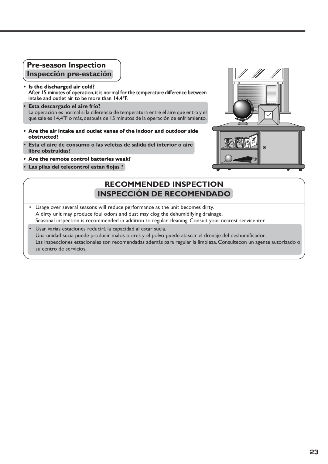 Panasonic CW-XC83YU Pre-seasonInspection Inspección pre-estación, Recommended Inspection Inspección De Recomendado 