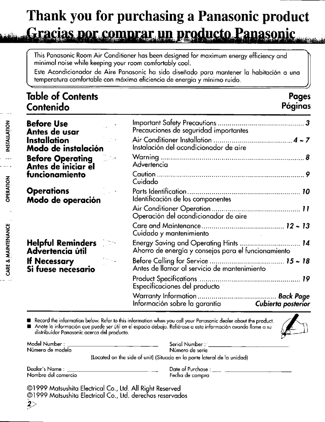 Panasonic CWC52RU manual 