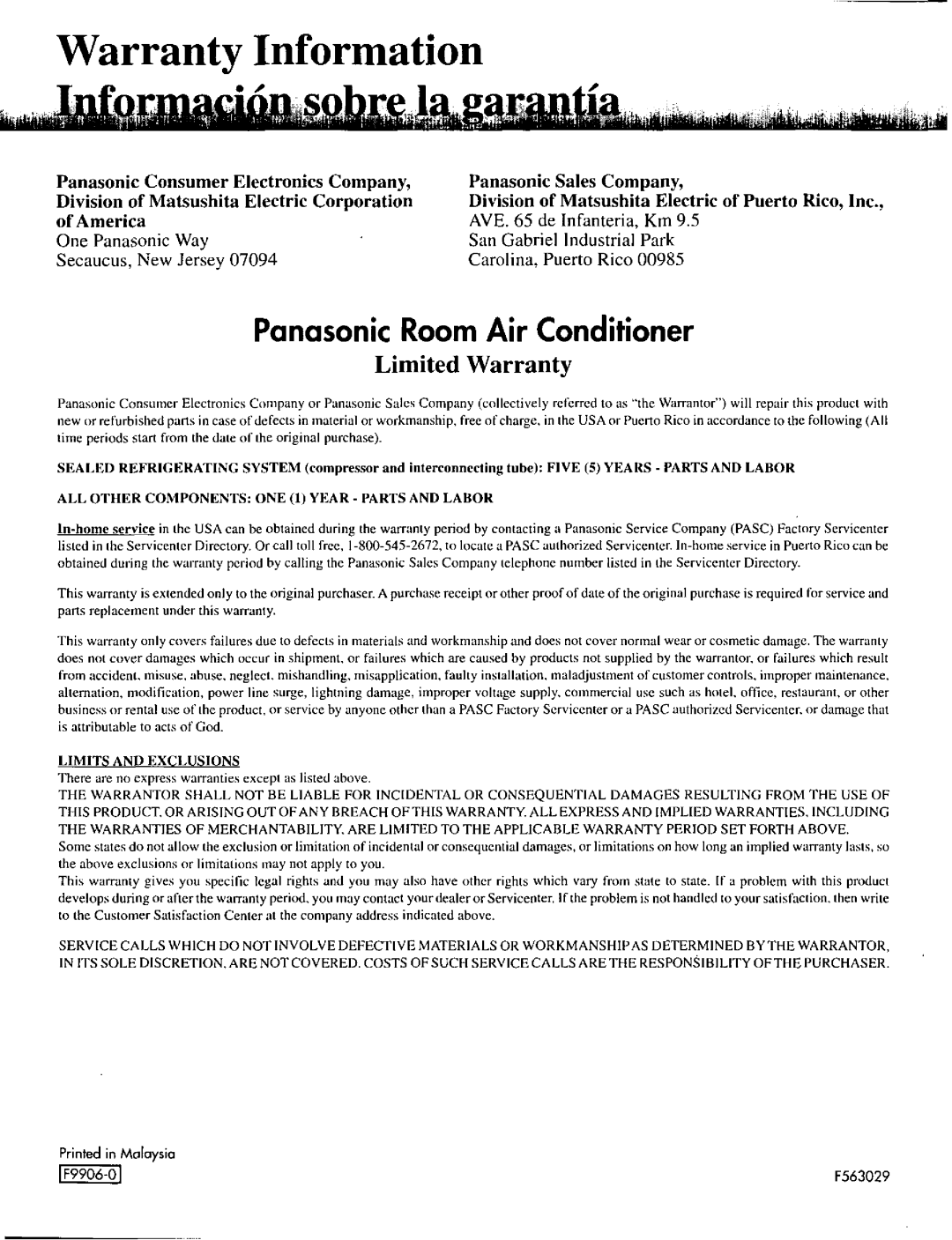 Panasonic CWC52RU manual 