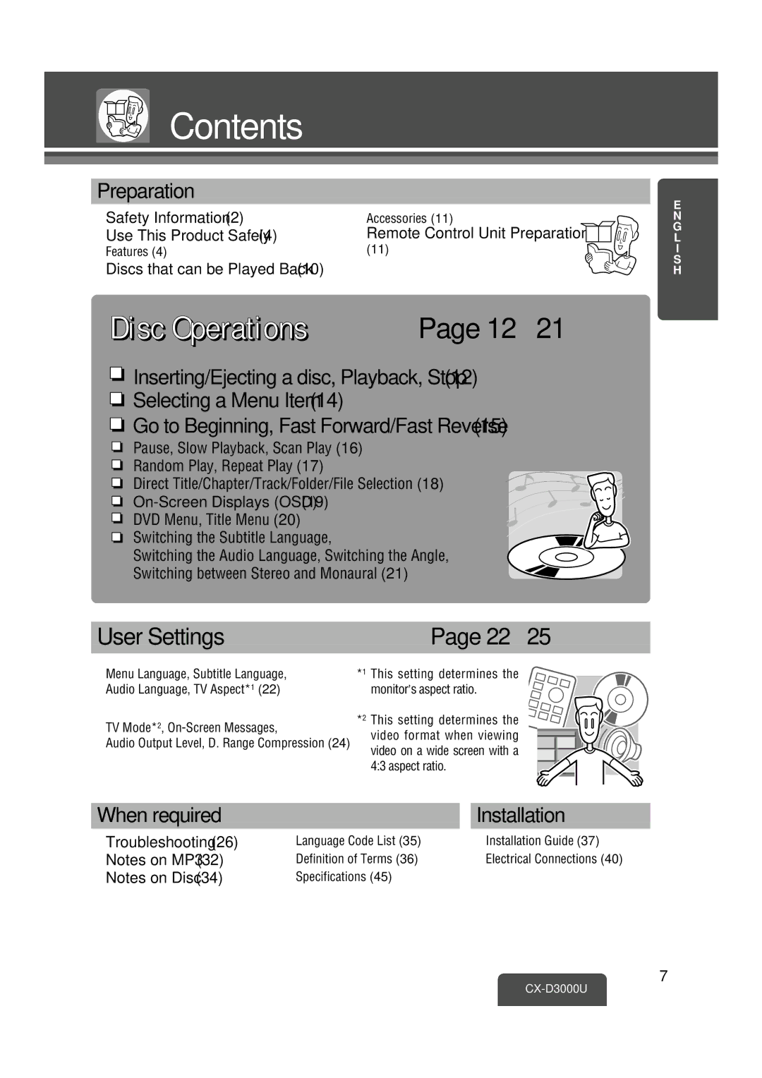 Panasonic CX-D3000U operating instructions Contents 