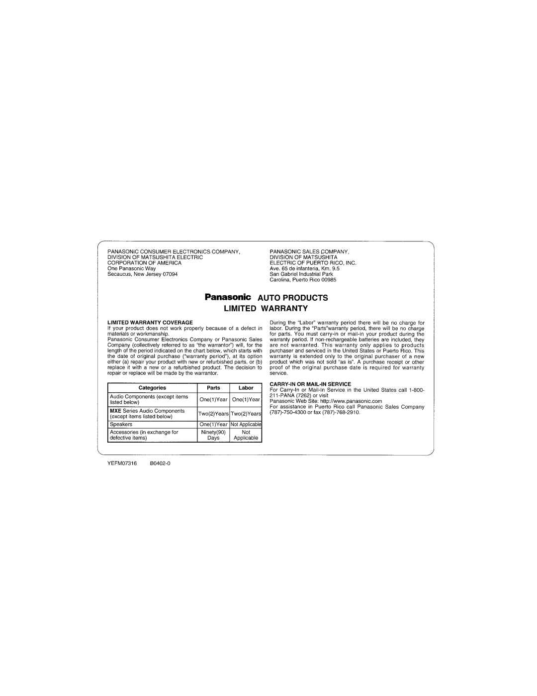 Panasonic CX-D3000U operating instructions 