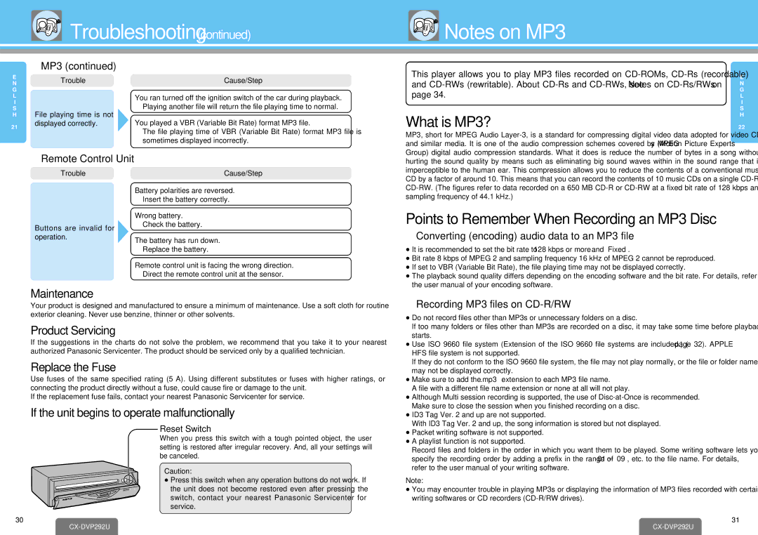 Panasonic CX-DVP292U operating instructions What is MP3?, Points to Remember When Recording an MP3 Disc 