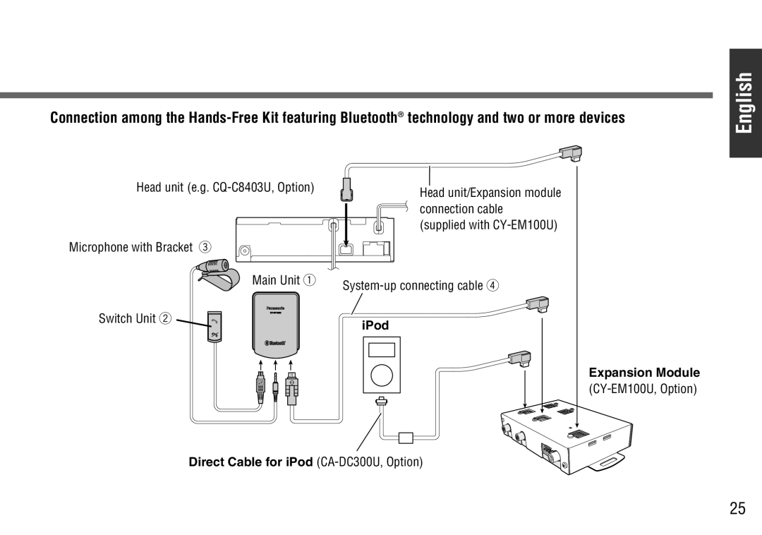Panasonic CY-BT100U warranty IPod Expansion Module, CY-EM100U, Option, Direct Cable for iPod CA-DC300U, Option 