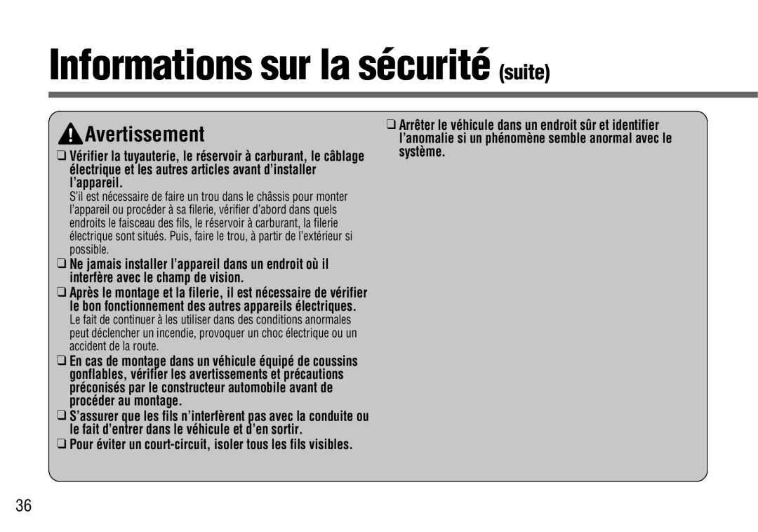 Panasonic CY-BT100U warranty Informations sur la sécurité suite 