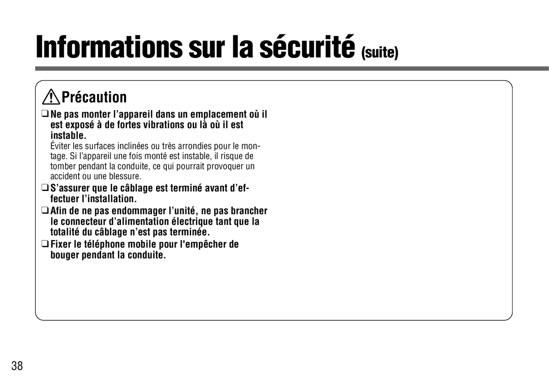 Panasonic CY-BT100U warranty Informations sur la sécurité suite 