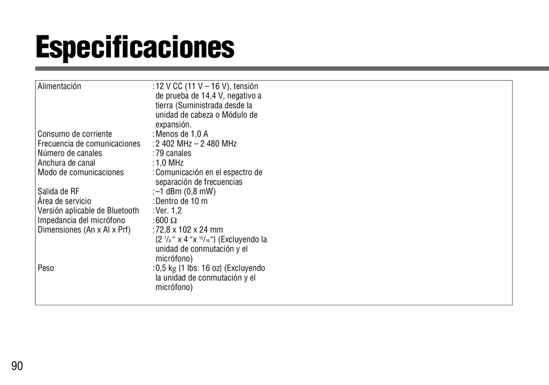 Panasonic CY-BT100U warranty Especificaciones, Ver ,2 