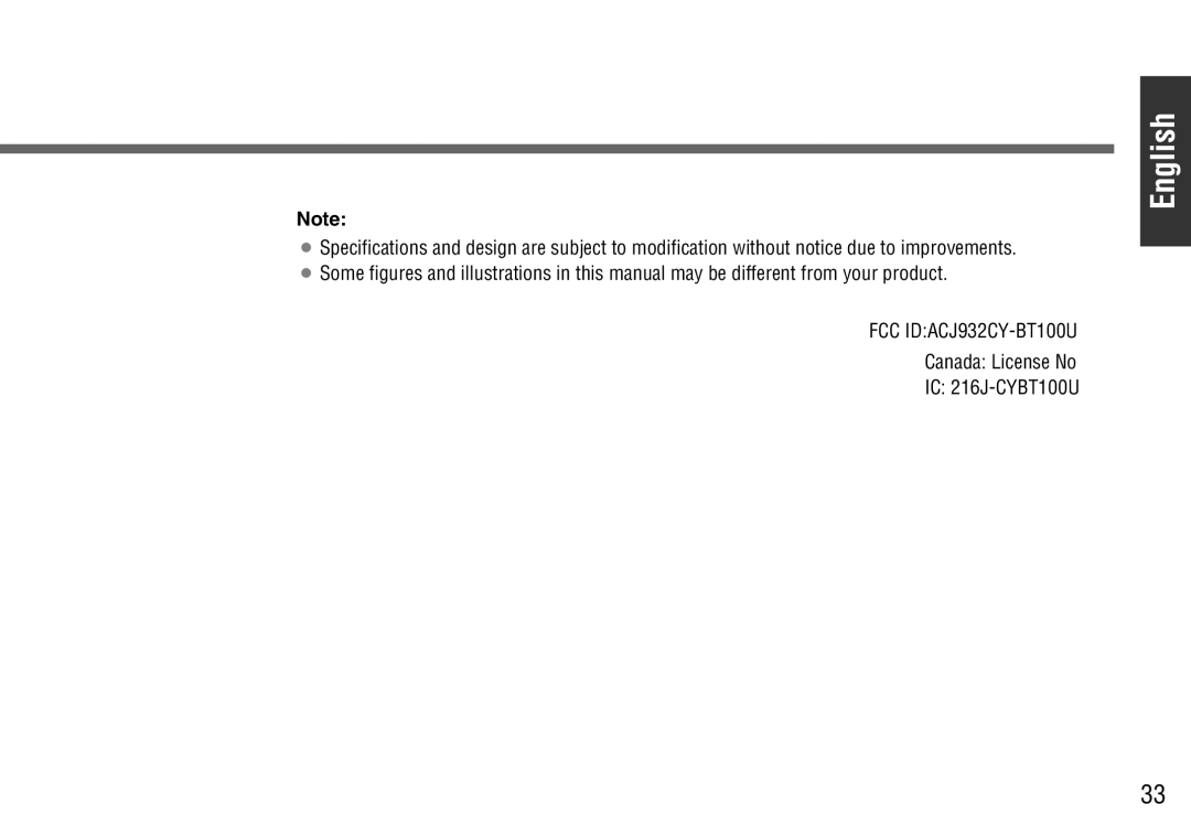 Panasonic operating instructions FCC IDACJ932CY-BT100U 