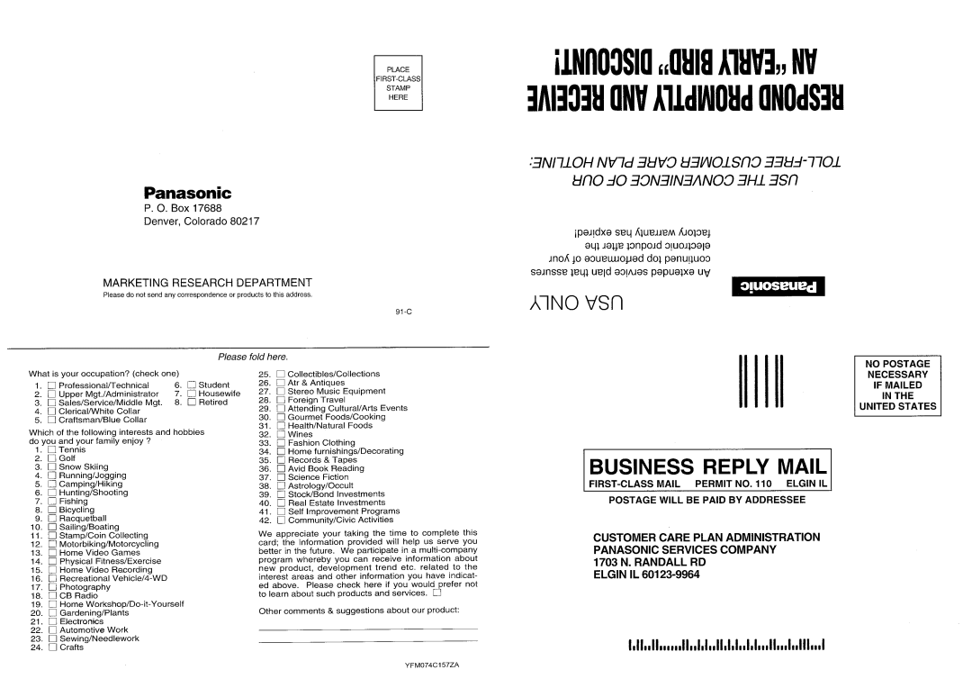 Panasonic CY-BT100U operating instructions 