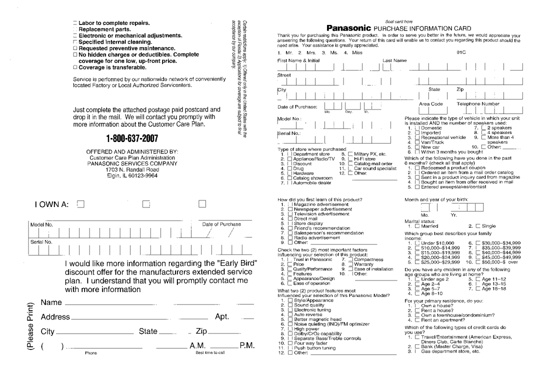 Panasonic CY-BT100U operating instructions 