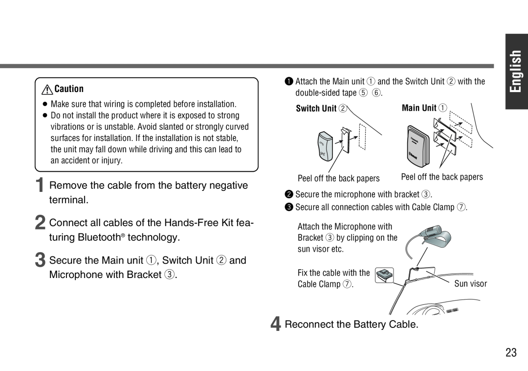 Panasonic CY-BT100U operating instructions English, Reconnect the Battery Cable 
