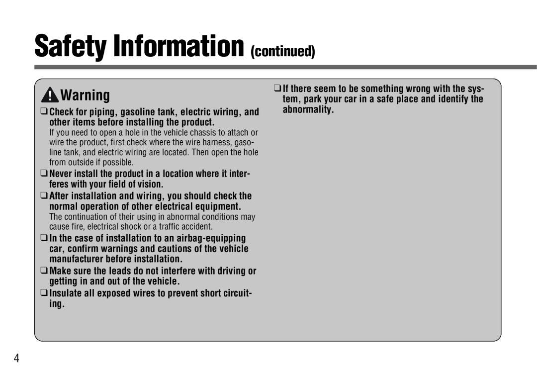 Panasonic CY-BT100U operating instructions Safety Information continued 