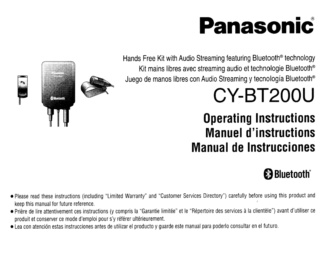 Panasonic CY-BT200U operating instructions Panasonic 