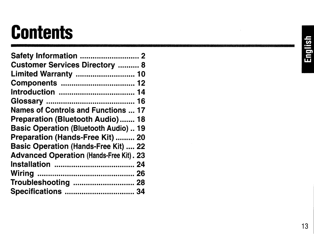 Panasonic CY-BT200U operating instructions Contents 