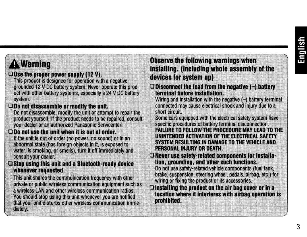 Panasonic CY-BT200U operating instructions 