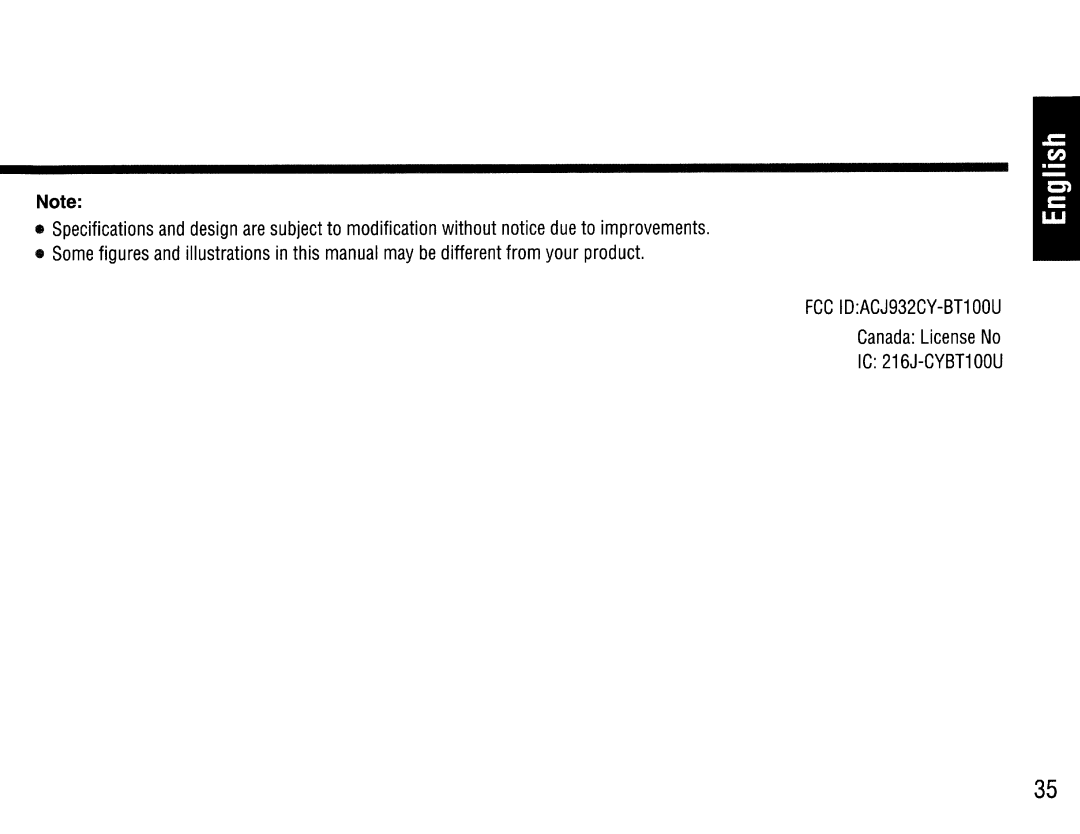 Panasonic CY-BT200U operating instructions FCC IDACJ932CY-BT100U 