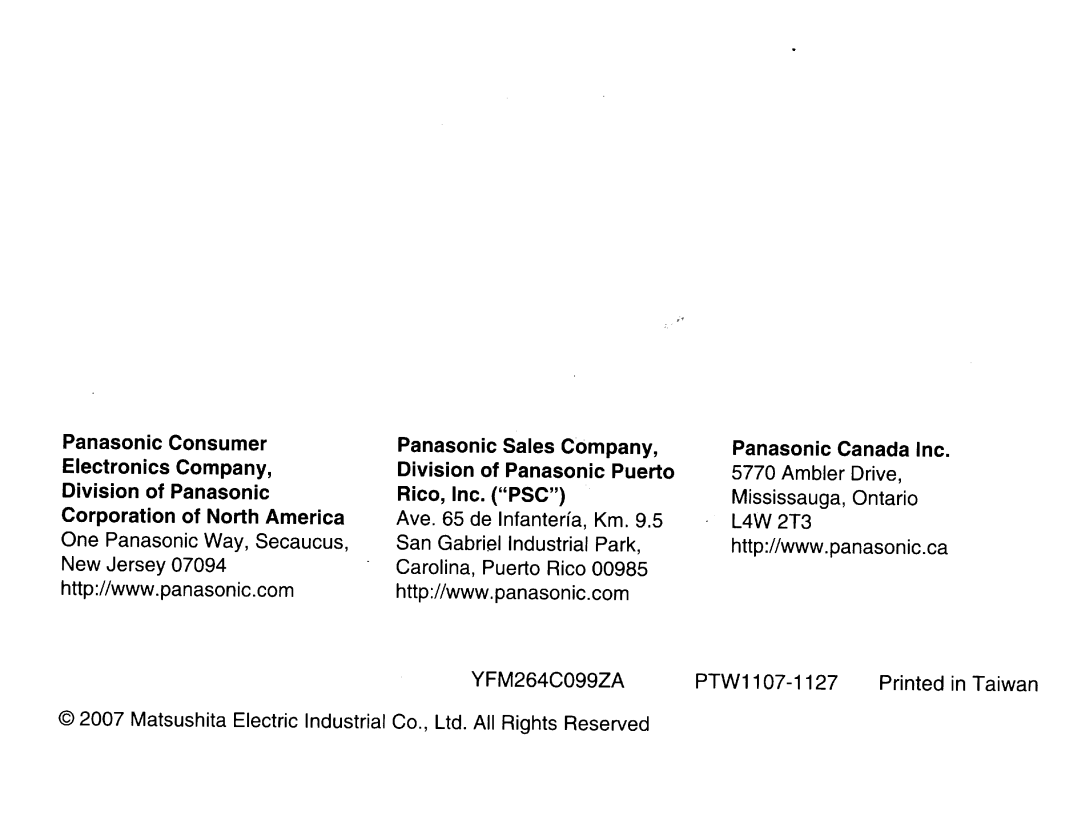 Panasonic CY-BT200U operating instructions Division of Panasonic Rico, Inc. PSC 