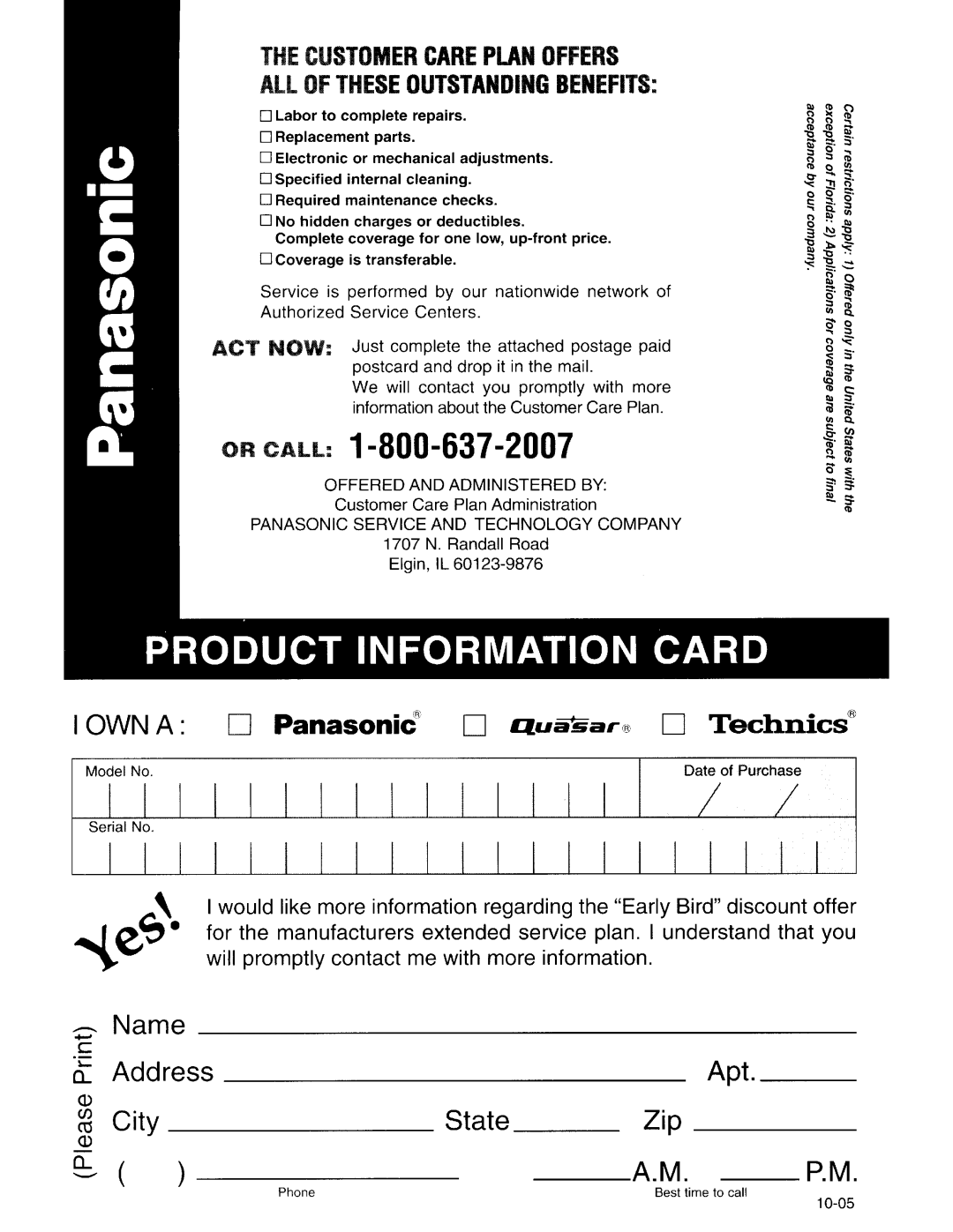 Panasonic CY-BT200U operating instructions Or Call 