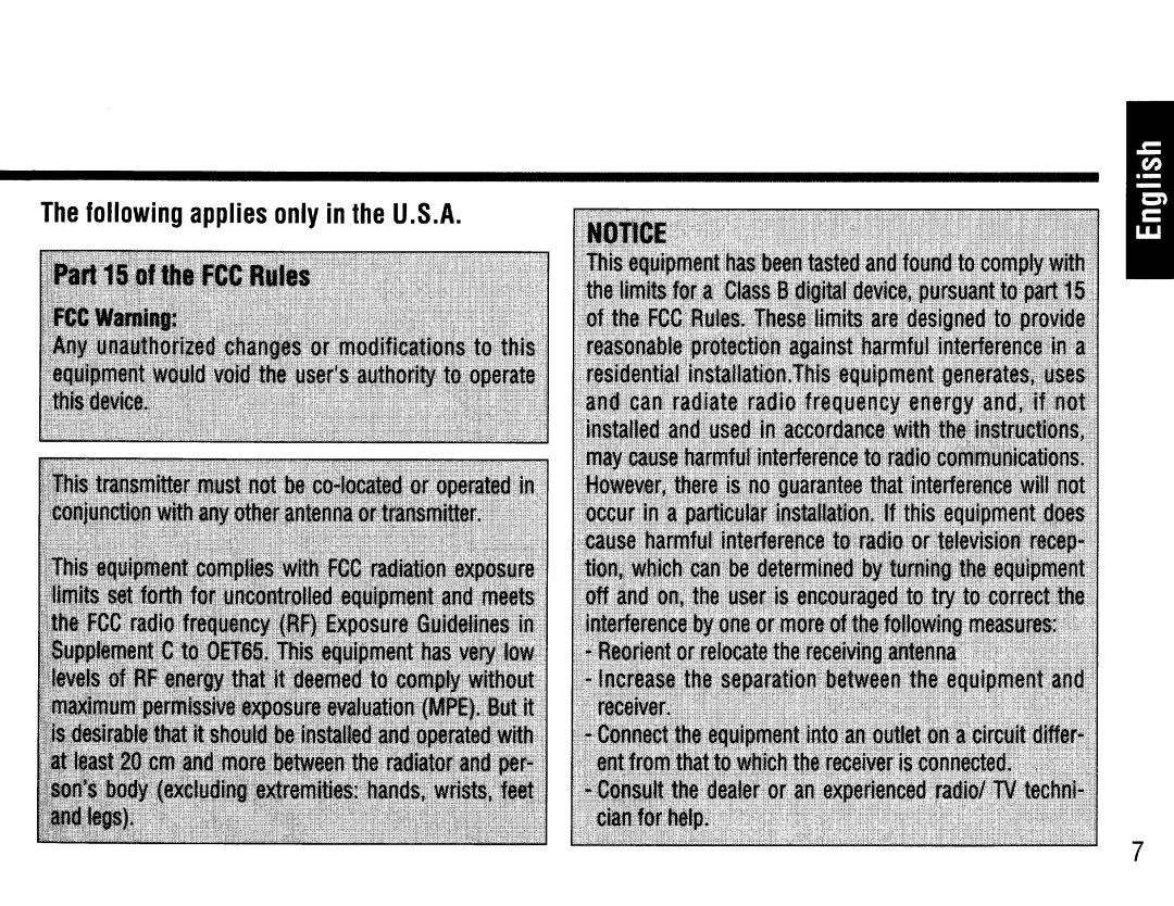 Panasonic CY-BT200U operating instructions Following applies only in the U.S.A 