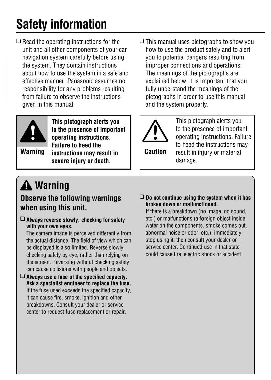 Panasonic CY-RC50KU operating instructions Safety information, Operating instructions, Severe injury or death 