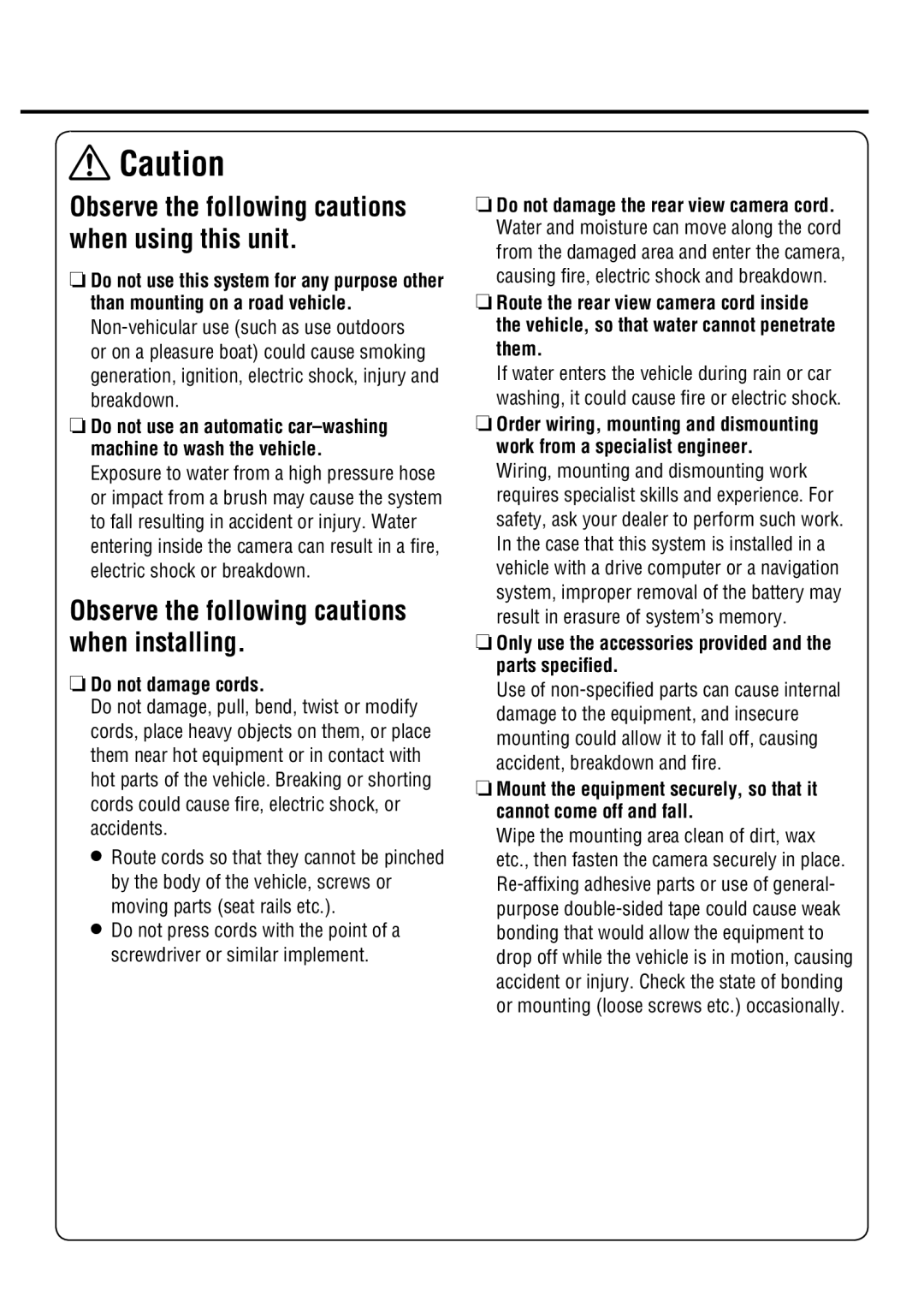 Panasonic CY-RC50KU operating instructions Observe the following cautions when using this unit, Do not damage cords 