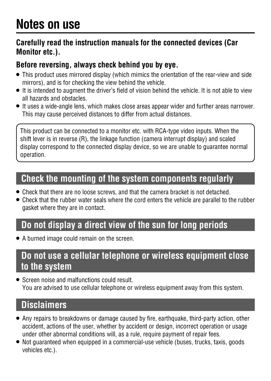 Panasonic CY-RC50KU operating instructions Check the mounting of the system components regularly, Disclaimers 