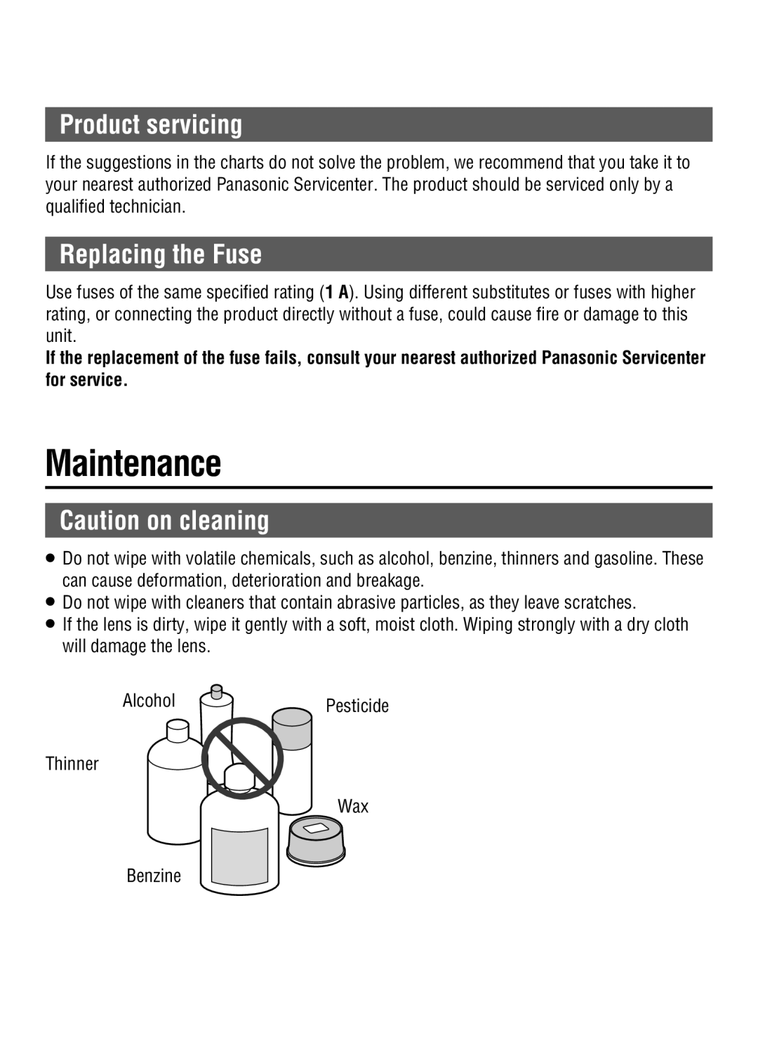 Panasonic CY-RC50KU operating instructions Maintenance, Product servicing, Replacing the Fuse 