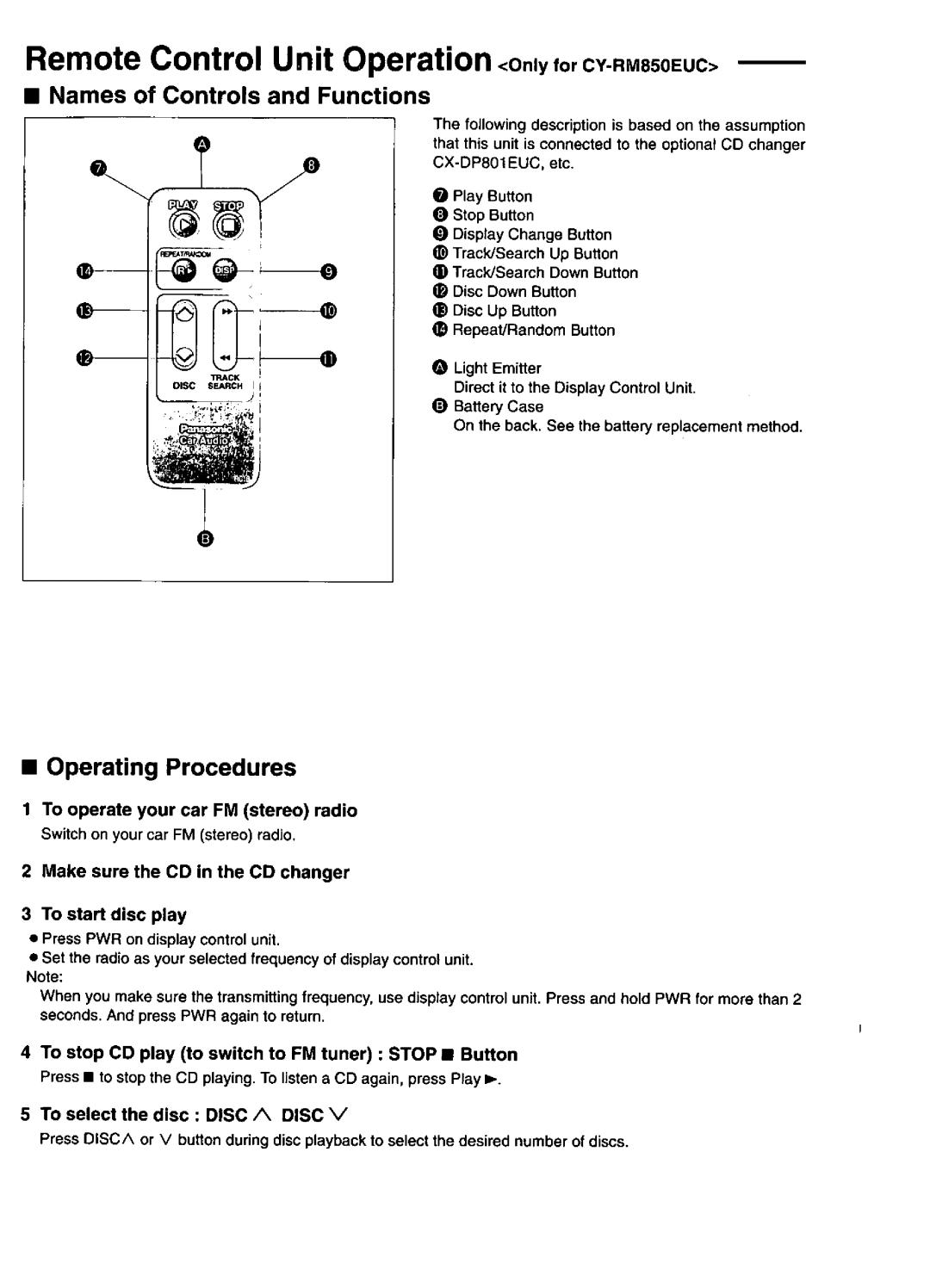 Panasonic 800EUC, CY-RM850 manual 