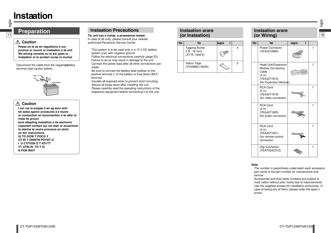 Panasonic CY-TUN133W, CY-TUP133W manual Preparation, Installation Precautions, Installation Hardware For Installation 