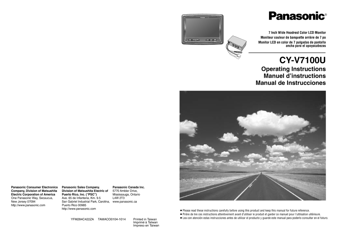 Panasonic CY-V7100U operating instructions Electric Corporation of America Puerto Rico, Inc. PSC 