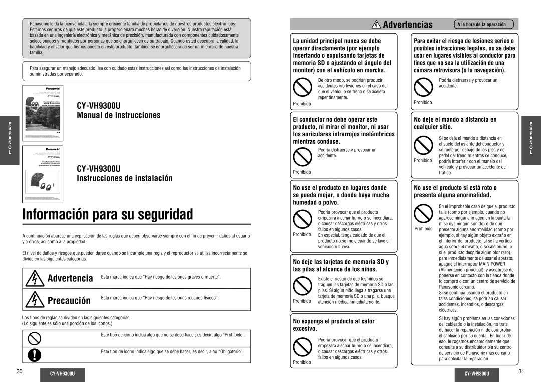 Panasonic CY-VH9300U operating instructions Información para su seguridad, No deje el mando a distancia en cualquier sitio 