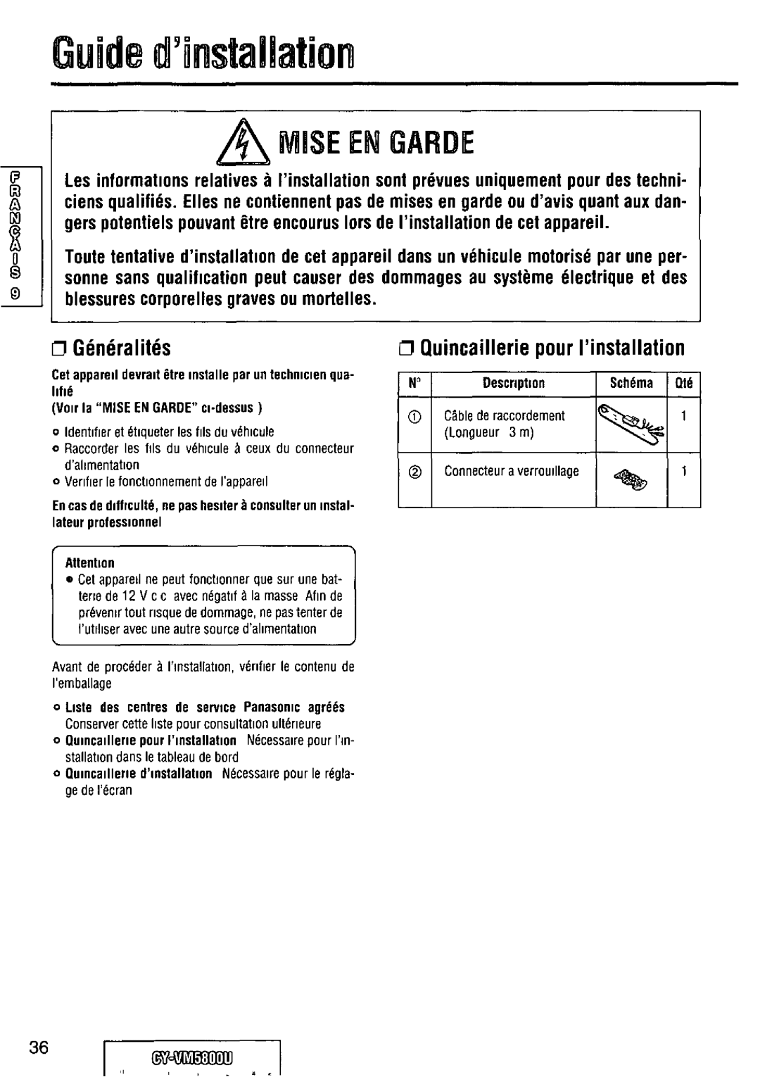 Panasonic CY-VM5800U manual 