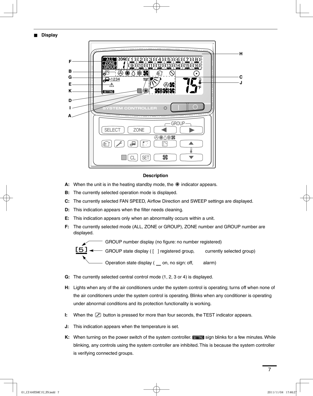 Panasonic CZ-64ESMC1U manual „ Display Description 