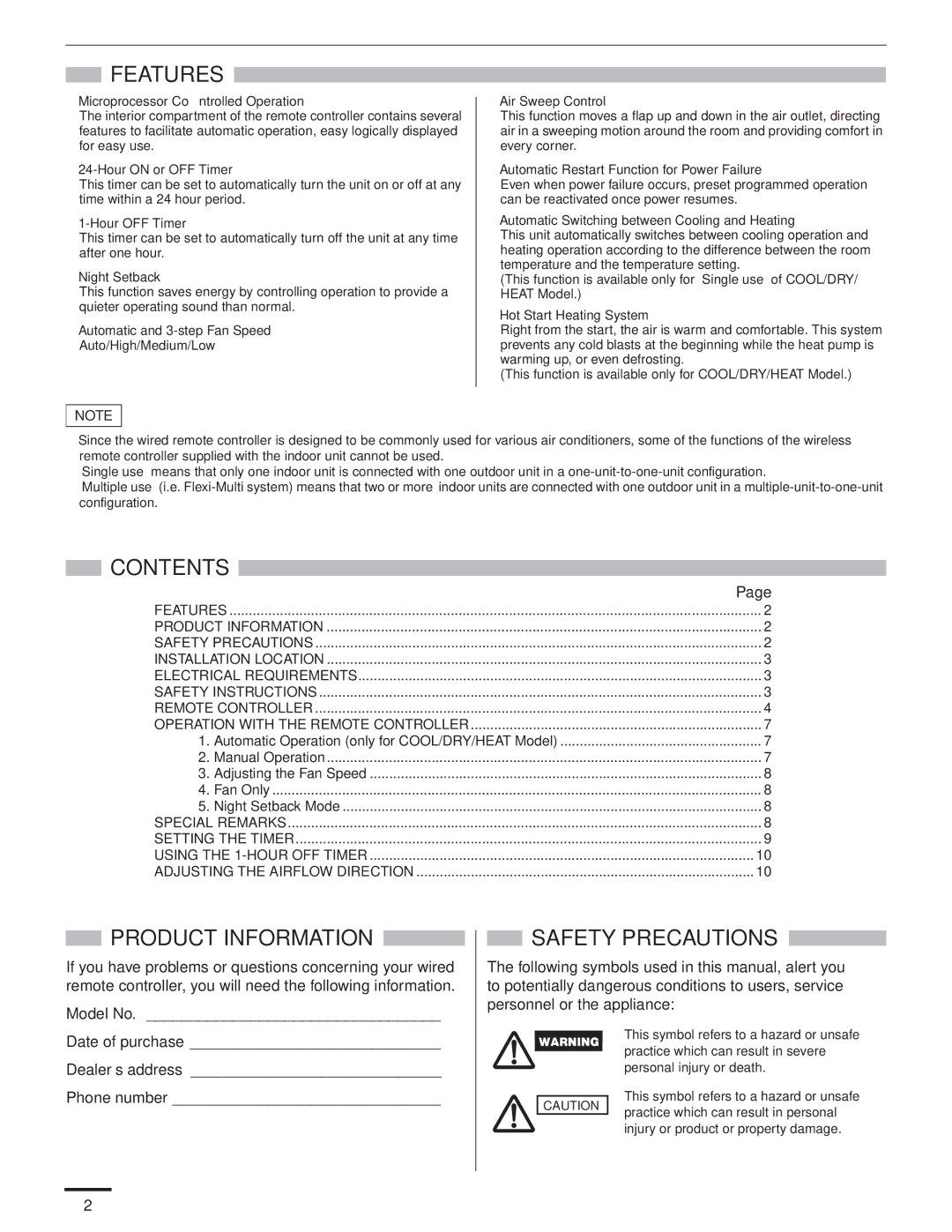 Panasonic CZ-RD515U service manual Features, Contents, Product Information, Safety Precautions 