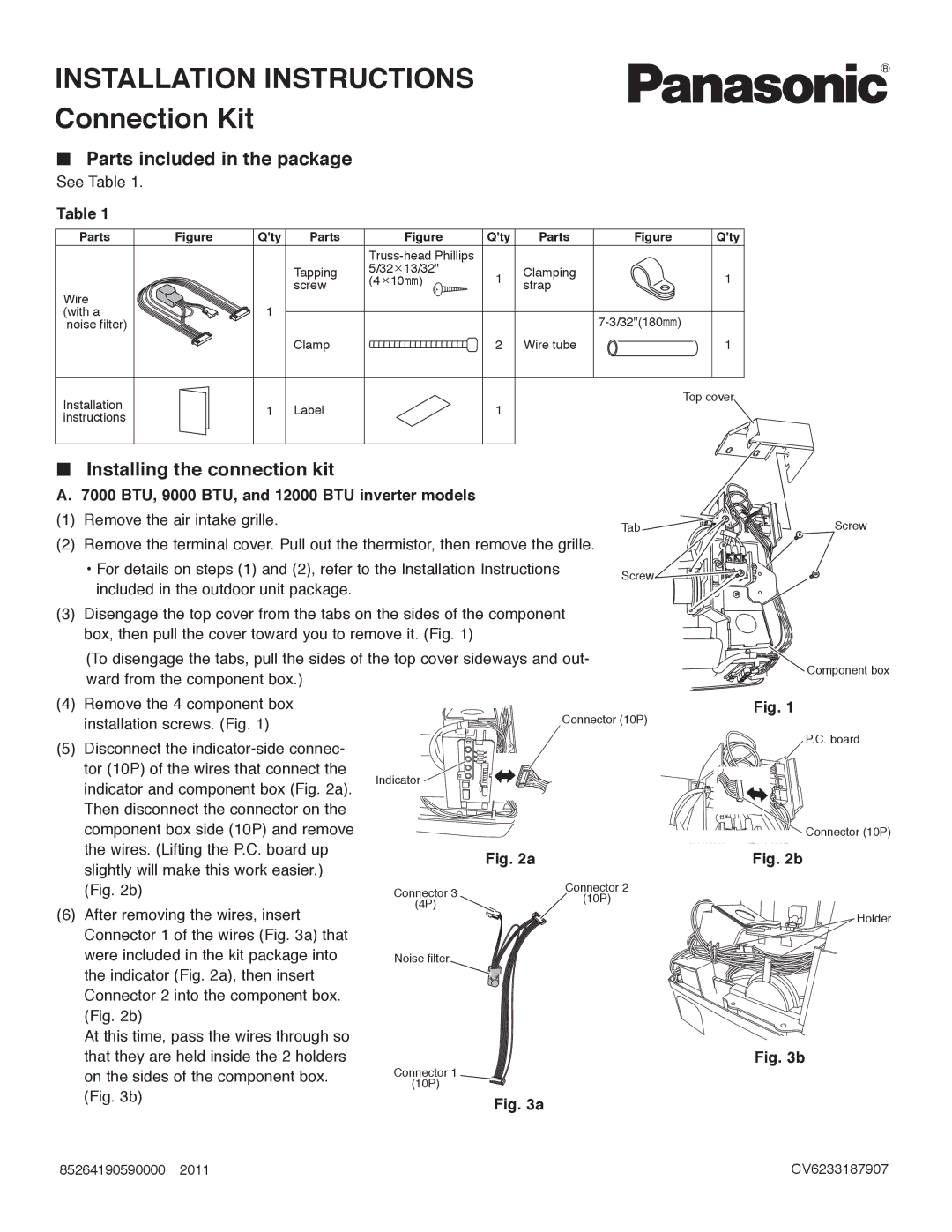 Panasonic CZ-RD515U service manual Parts included in the package, Installing the connection kit 