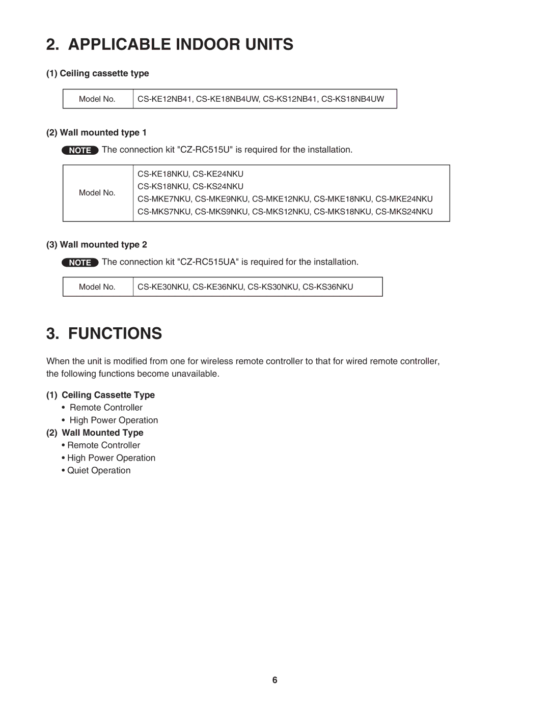 Panasonic CZ-RD515U service manual Ceiling cassette type, Wall mounted type 