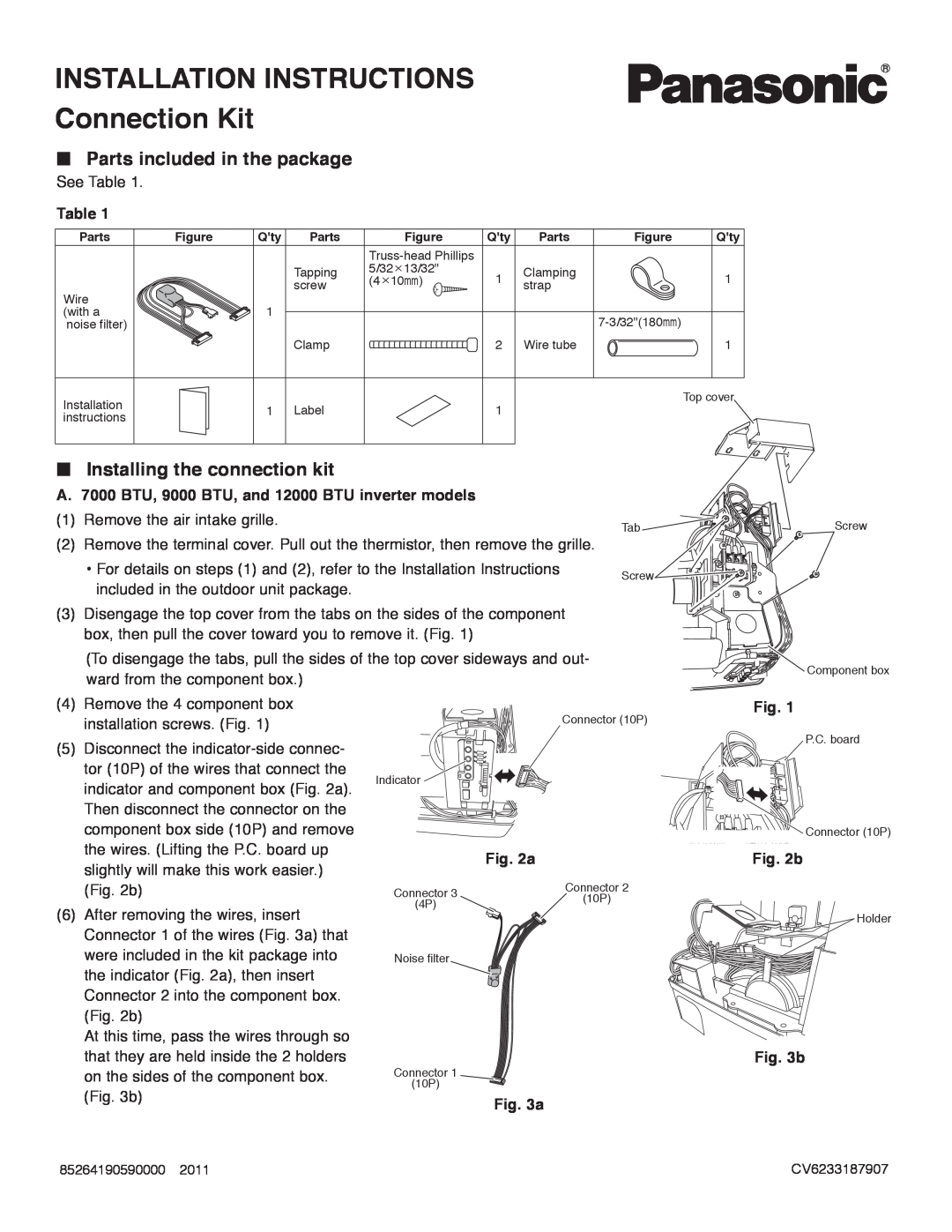 Panasonic CZ-RD515U INSTALLATION INSTRUCTIONS Connection Kit, Parts included in the package, Installing the connection kit 