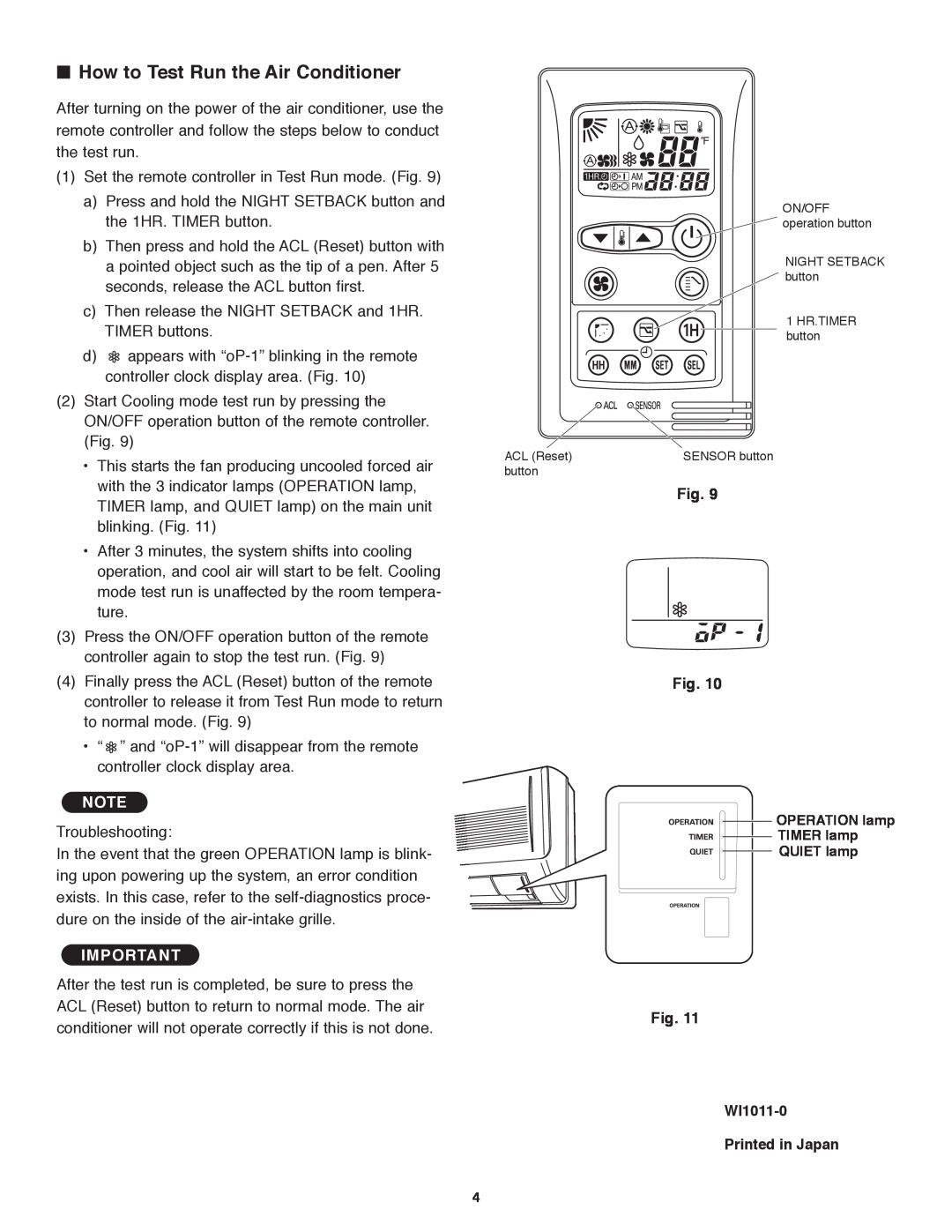 Panasonic CZ-RD515U service manual How to Test Run the Air Conditioner, Fig. Fig 