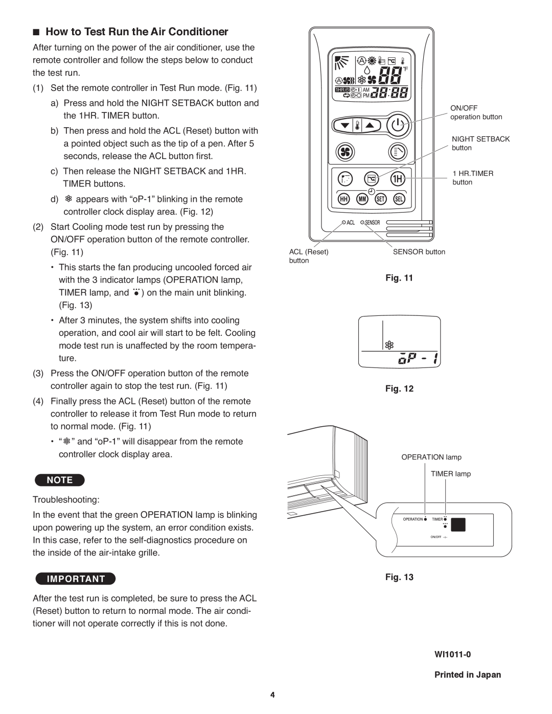 Panasonic CZ-RD515U service manual How to Test Run the Air Conditioner, 7URXEOHVKRRWLQJ, Fig. Fig 