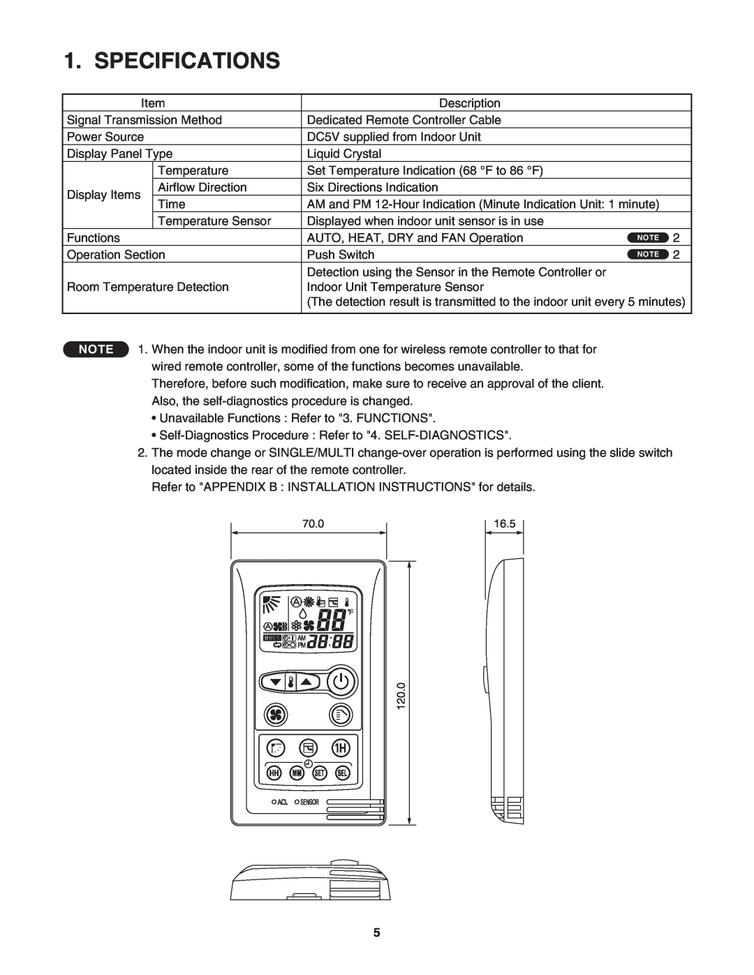 Panasonic CZ-RD515U service manual Specifications 