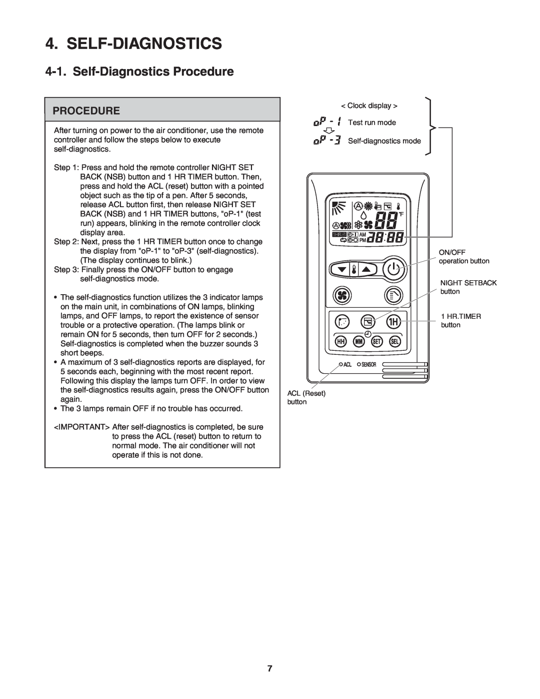 Panasonic CZ-RD515U service manual Self-DiagnosticsProcedure 