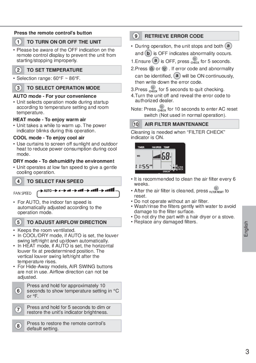 Panasonic CZ-RD516C-1 Press the remote control’s button, Auto mode For your convenience, Heat mode To enjoy warm air 