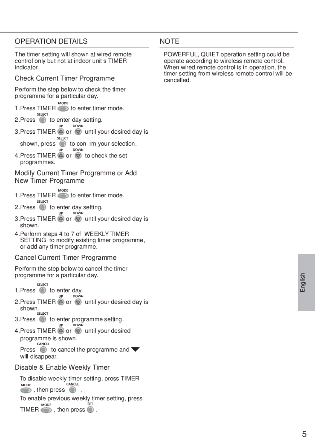 Panasonic CZ-RD516C-1 user manual Operation Details, Check Current Timer Programme 