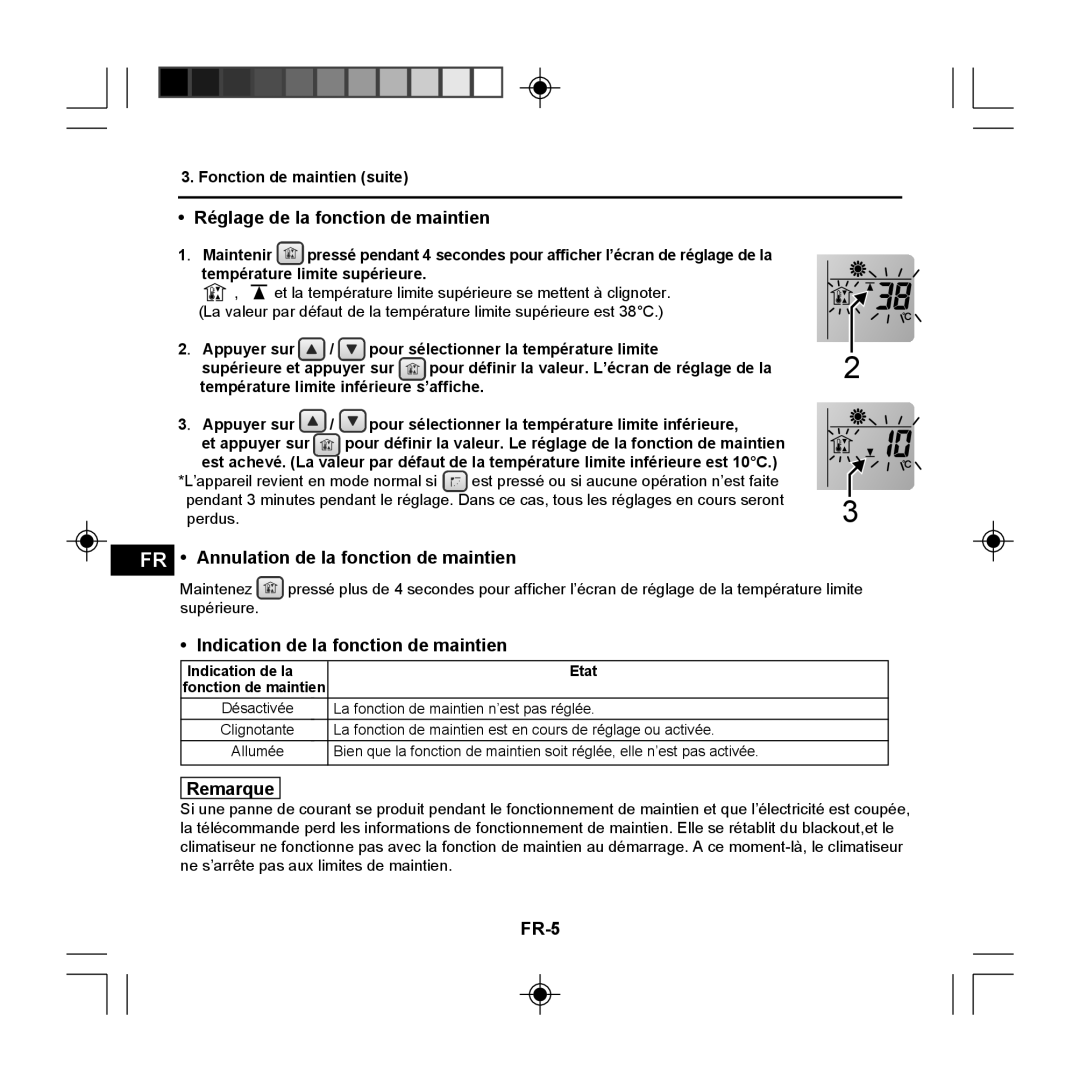 Panasonic CZ-RE2C2 Réglage de la fonction de maintien, FR Annulation de la fonction de maintien, Remarque, FR-5 