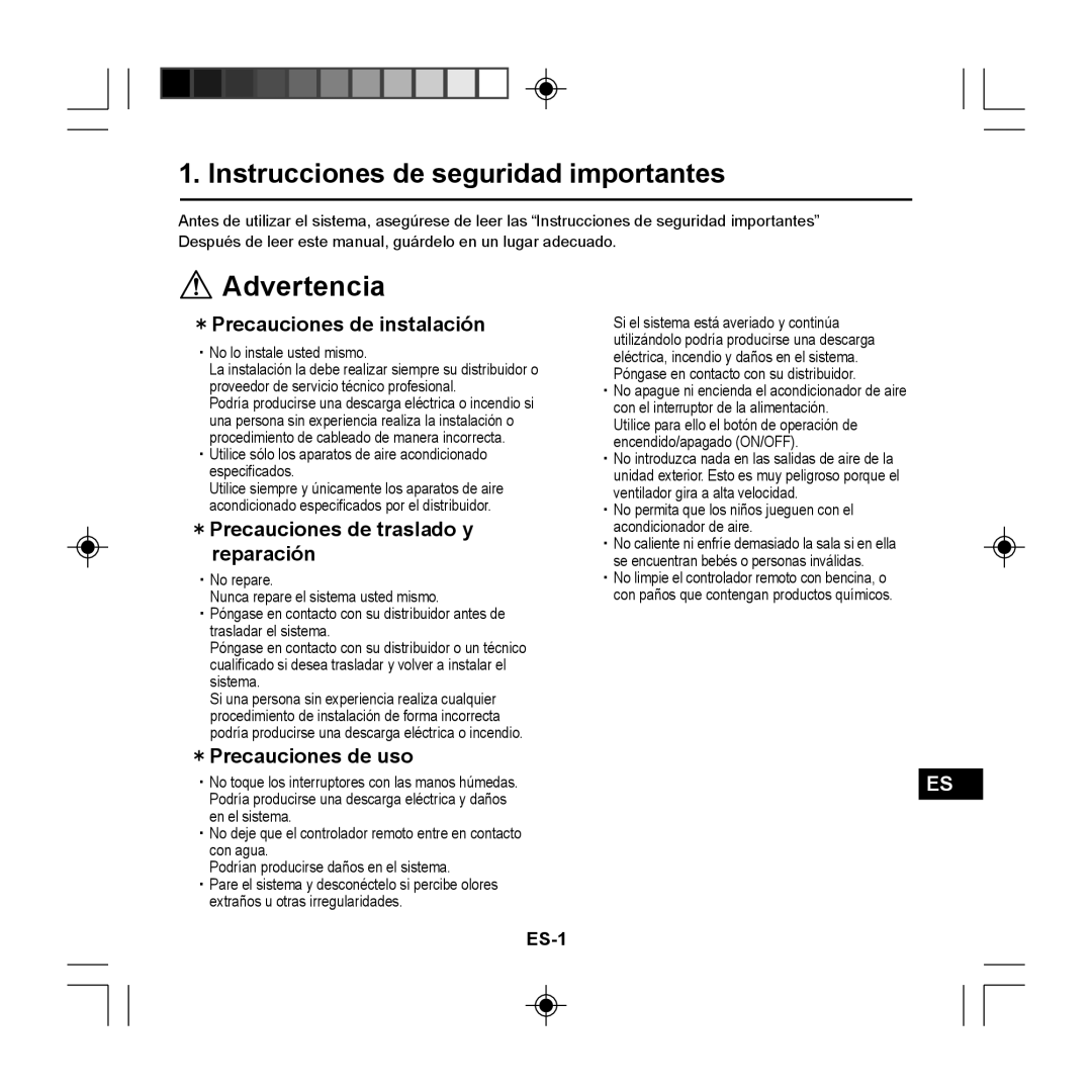 Panasonic CZ-RE2C2 Advertencia, Instrucciones de seguridad importantes, ＊Precauciones de instalación, ＊Precauciones de uso 