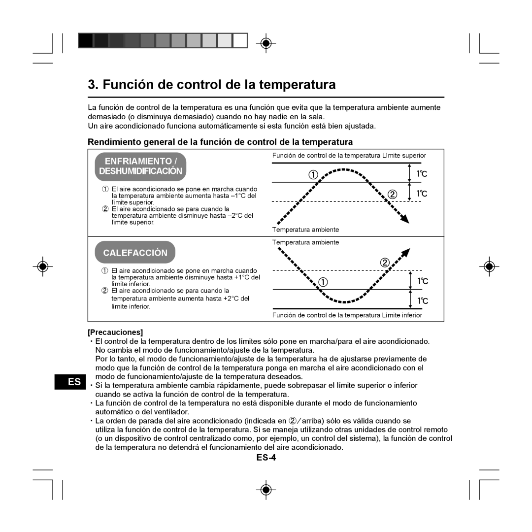 Panasonic CZ-RE2C2 instruction manual Función de control de la temperatura, ES-4, Precauciones 