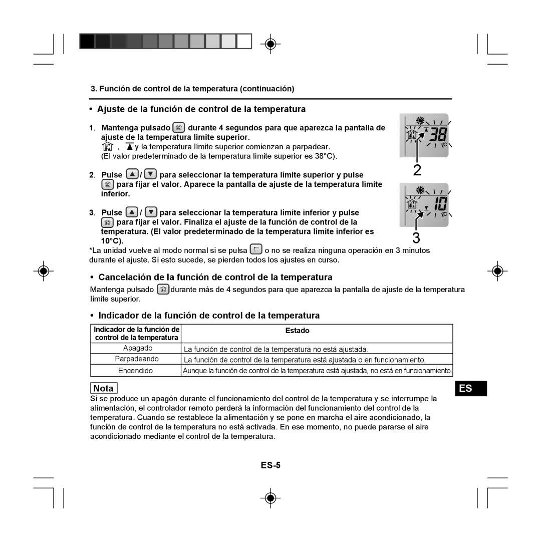 Panasonic CZ-RE2C2 Ajuste de la función de control de la temperatura, Indicador de la función de control de la temperatura 