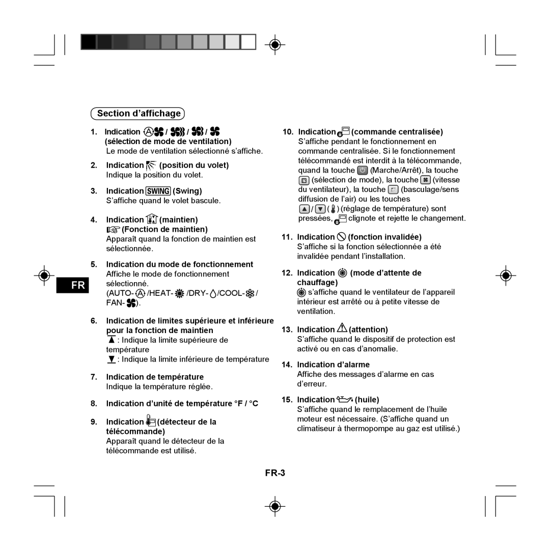 Panasonic CZ-RE2C2 instruction manual Section d’affichage, FR-3 