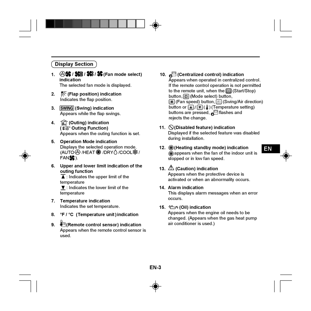 Panasonic CZ-RE2C2 instruction manual Display Section, EN-3 